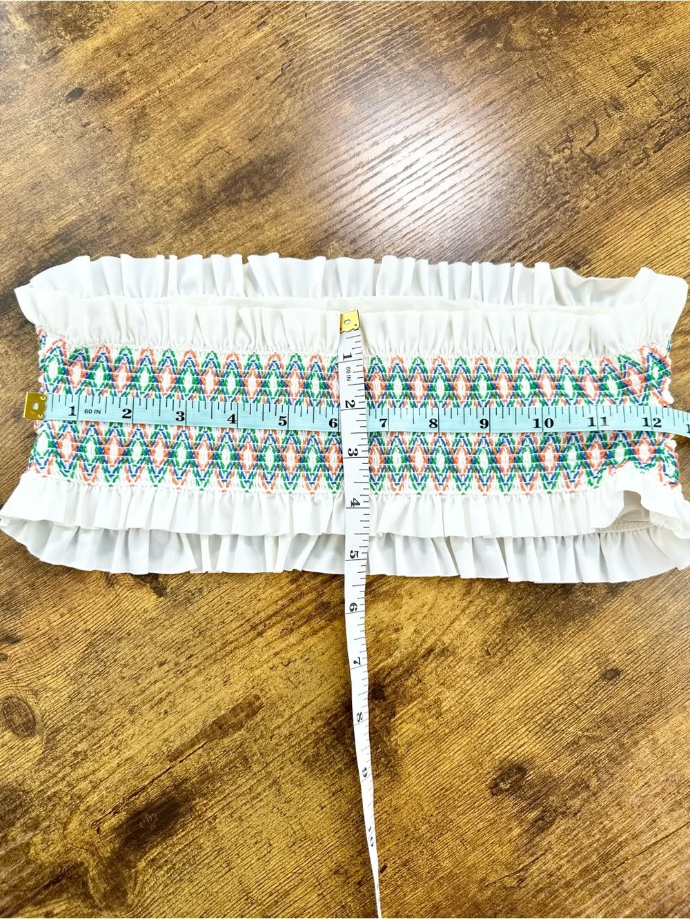 Tory Burch Costa Smocked Bandeau Bikini Top, Crop Top, Small